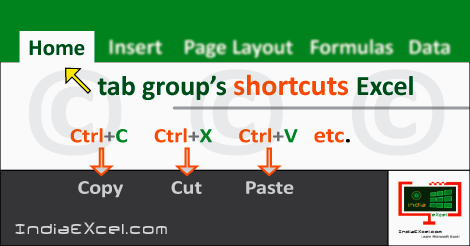 Home tab groups button shortcuts Microsoft Excel 2016