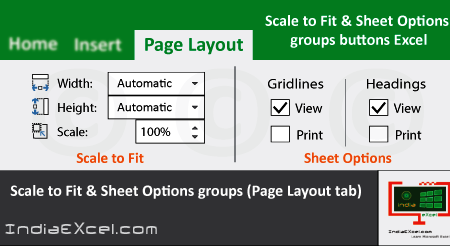 Scale to Fit group and Sheet Options group buttons Microsoft Excel