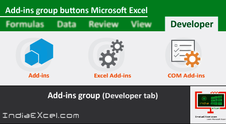 Add-ins group tools of Developer tab MS Excel 2016
