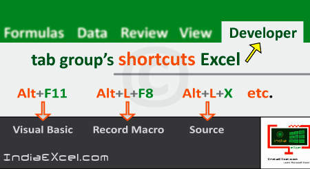 Developer tab group’s shortcuts in Microsoft Excel 2016