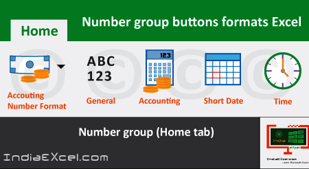Number group buttons tools Formats Microsoft Excel
