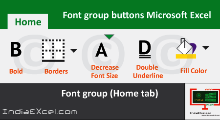 Description of Font group buttons tools MS Excel 2016