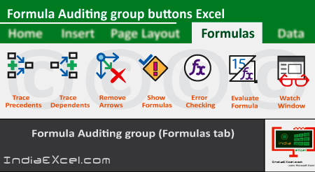 Formula Auditing group buttons of Formulas tab Microsoft Excel