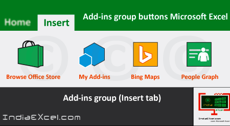 Insert Tab Add-ins group buttons Microsoft Excel 2016