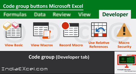 Code group buttons of Developer tab ribbon Microsoft Excel