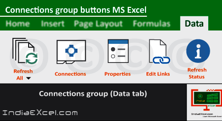 Connections group buttons Data tab Microsoft Excel 2016