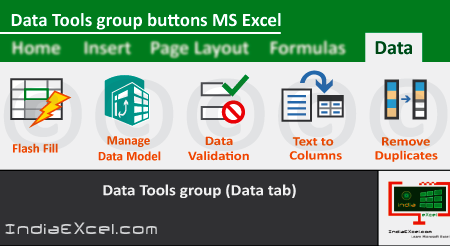 Data Tools group buttons of Data tab Microsoft Excel