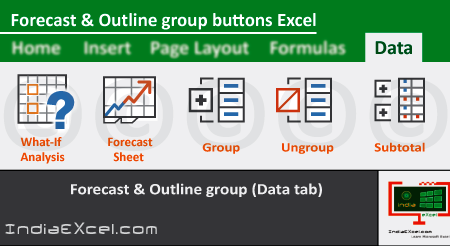 Forecast group Outline group of Data tab MS Excel 2016