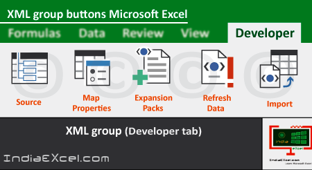 XML group buttons of Developer tab MS Excel 2016