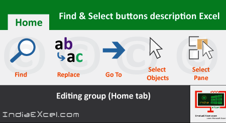 Find Select buttons of Editing group Microsoft Excel