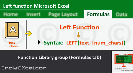 Left function of Text functions in Microsoft Excel 2016