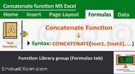 Concatenate function of Formulas tab in Microsoft Excel