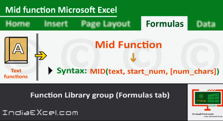 Mid function of Text functions in Microsoft Excel 2016
